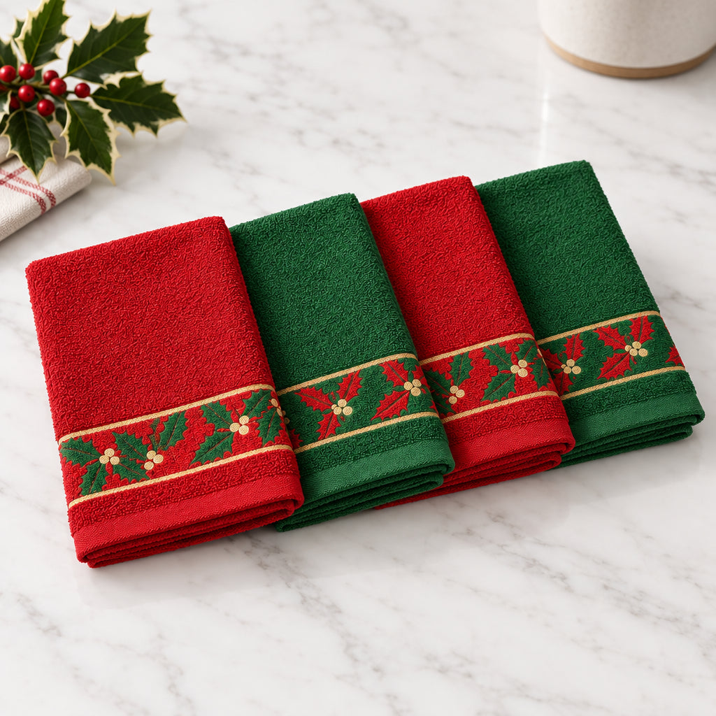 Paños de Cocina Navideños con Acebo