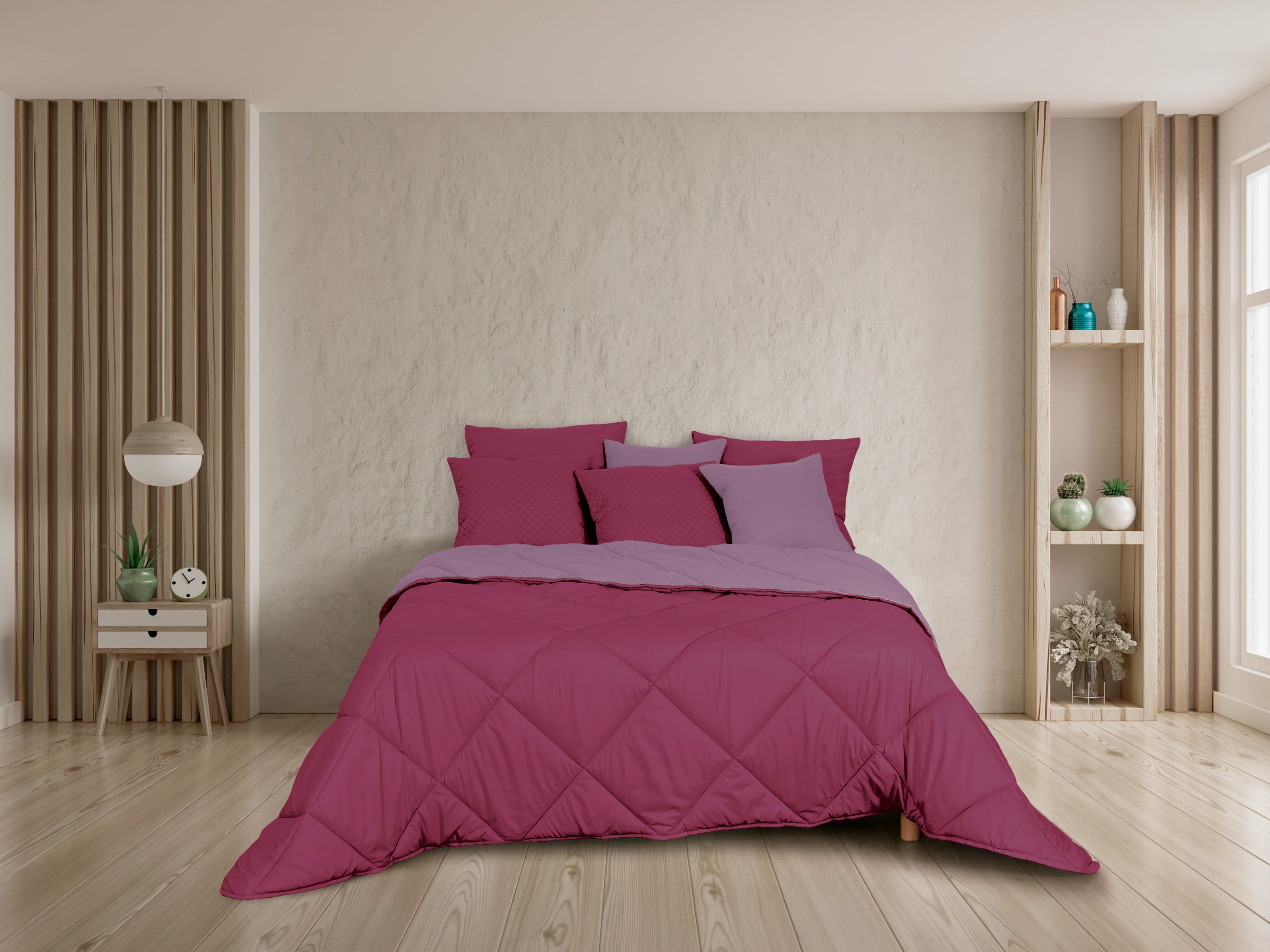 Edredón cálido de dos tonos fucsia y berenjena