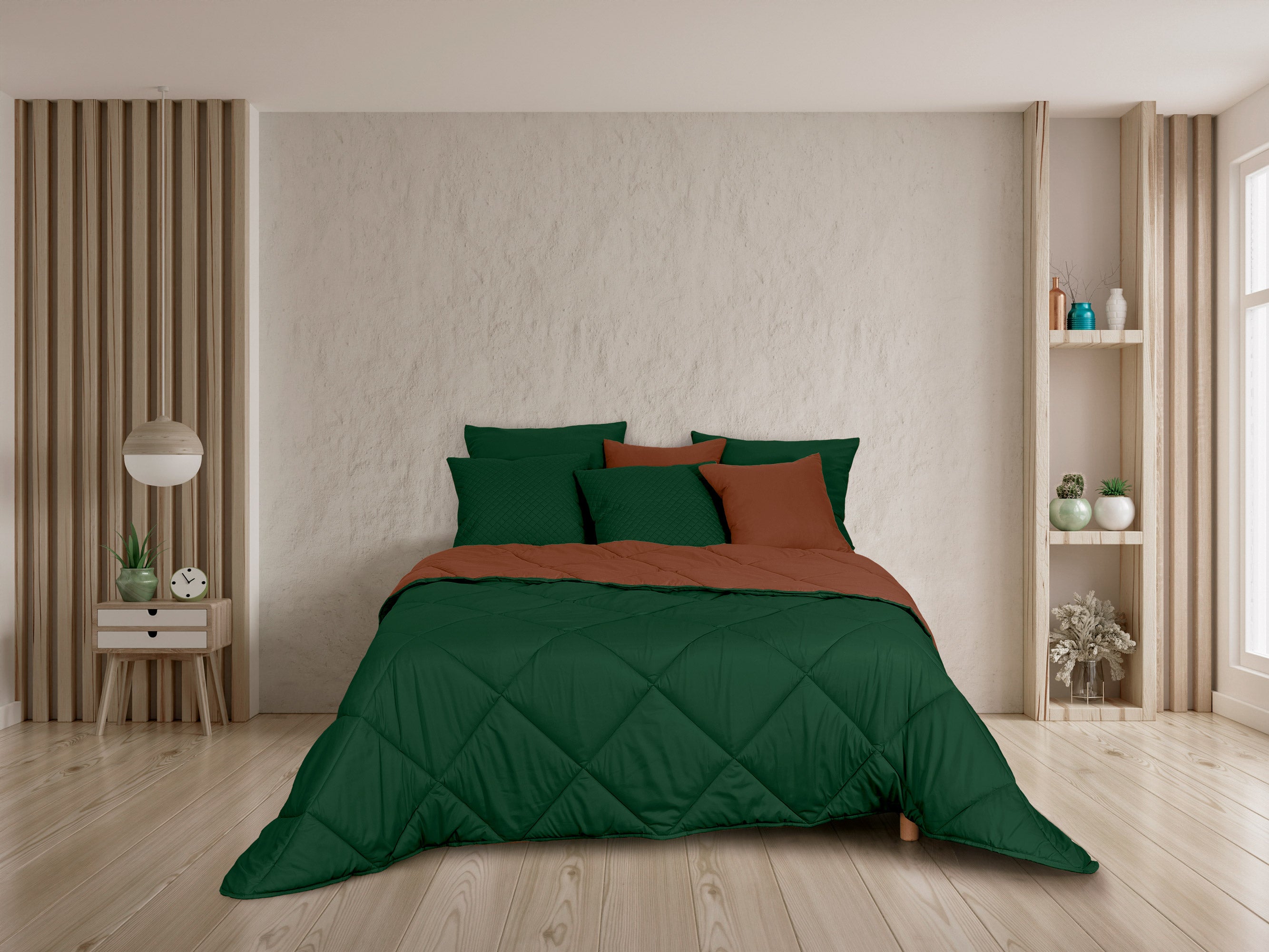 Edredón calefactor bicolor verde y naranja