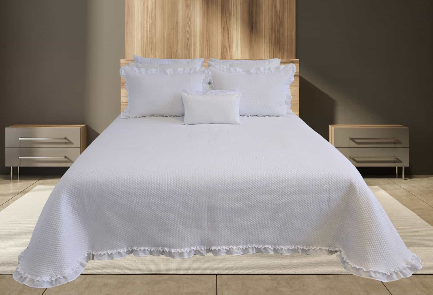 Colcha de verano Roma blanca con volante