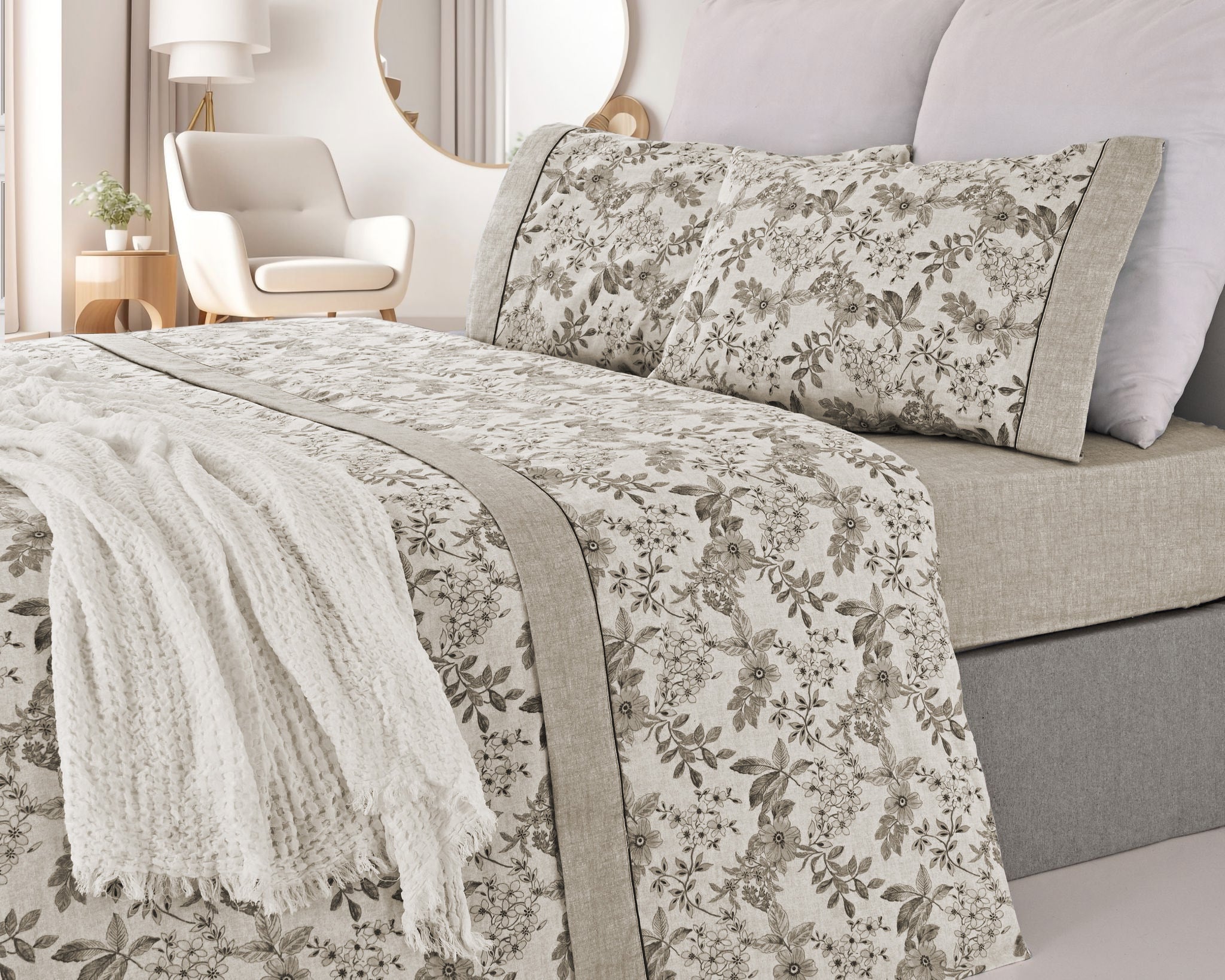 Juego de sábanas de franela beige Luar