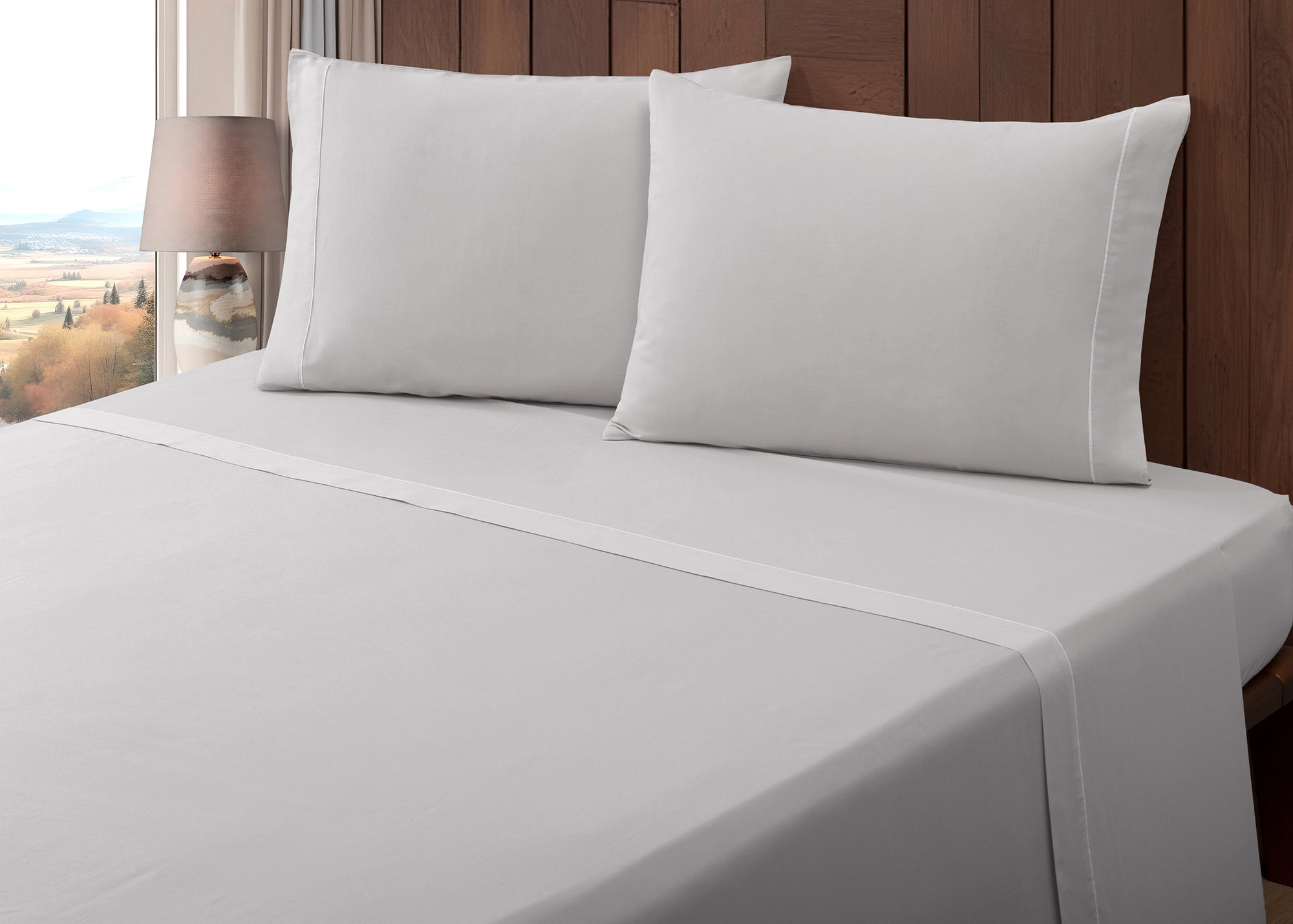 Juego de sábanas de algodón percal de 400 hilos, color gris claro
