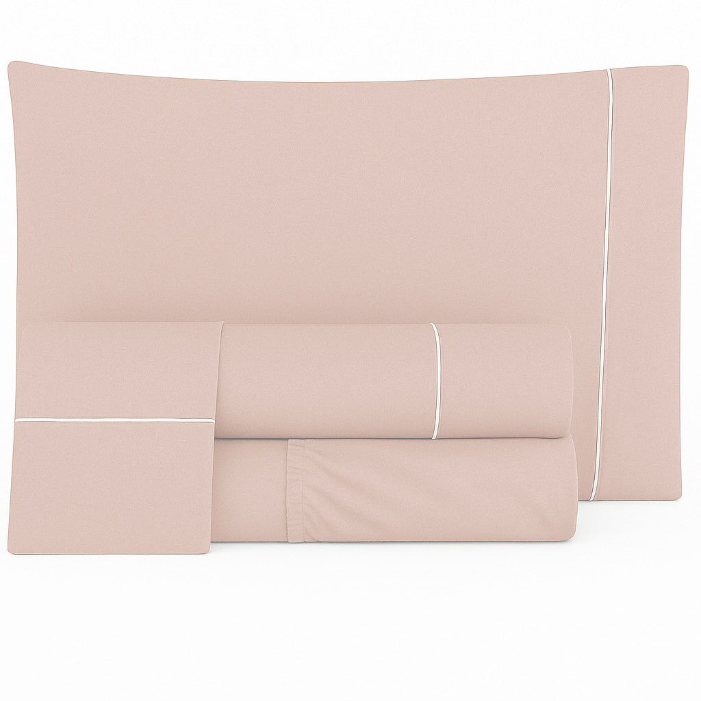 Juego de sábanas de algodón percal de 400 hilos, color salmón