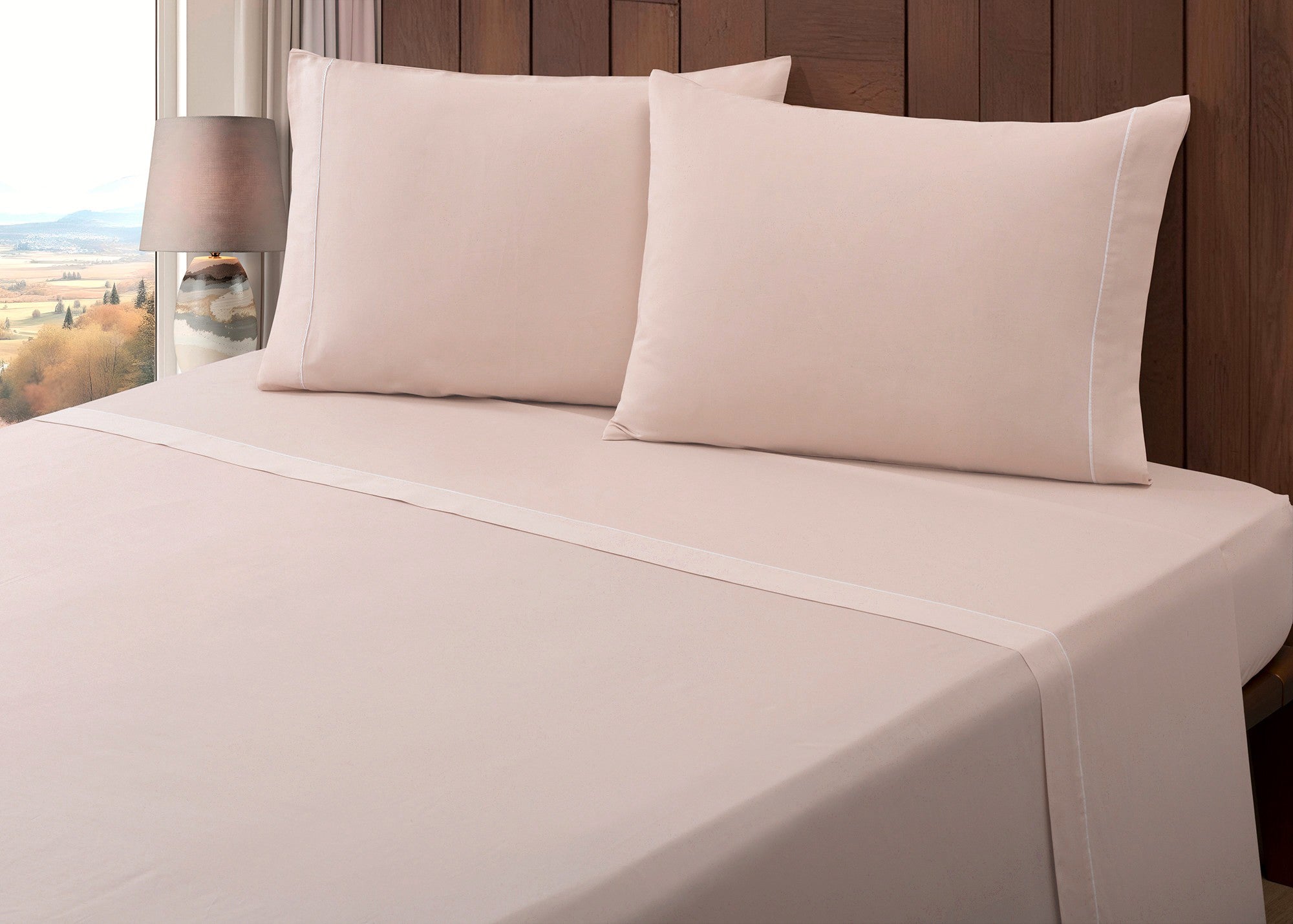 Juego de sábanas de algodón percal de 400 hilos, color salmón