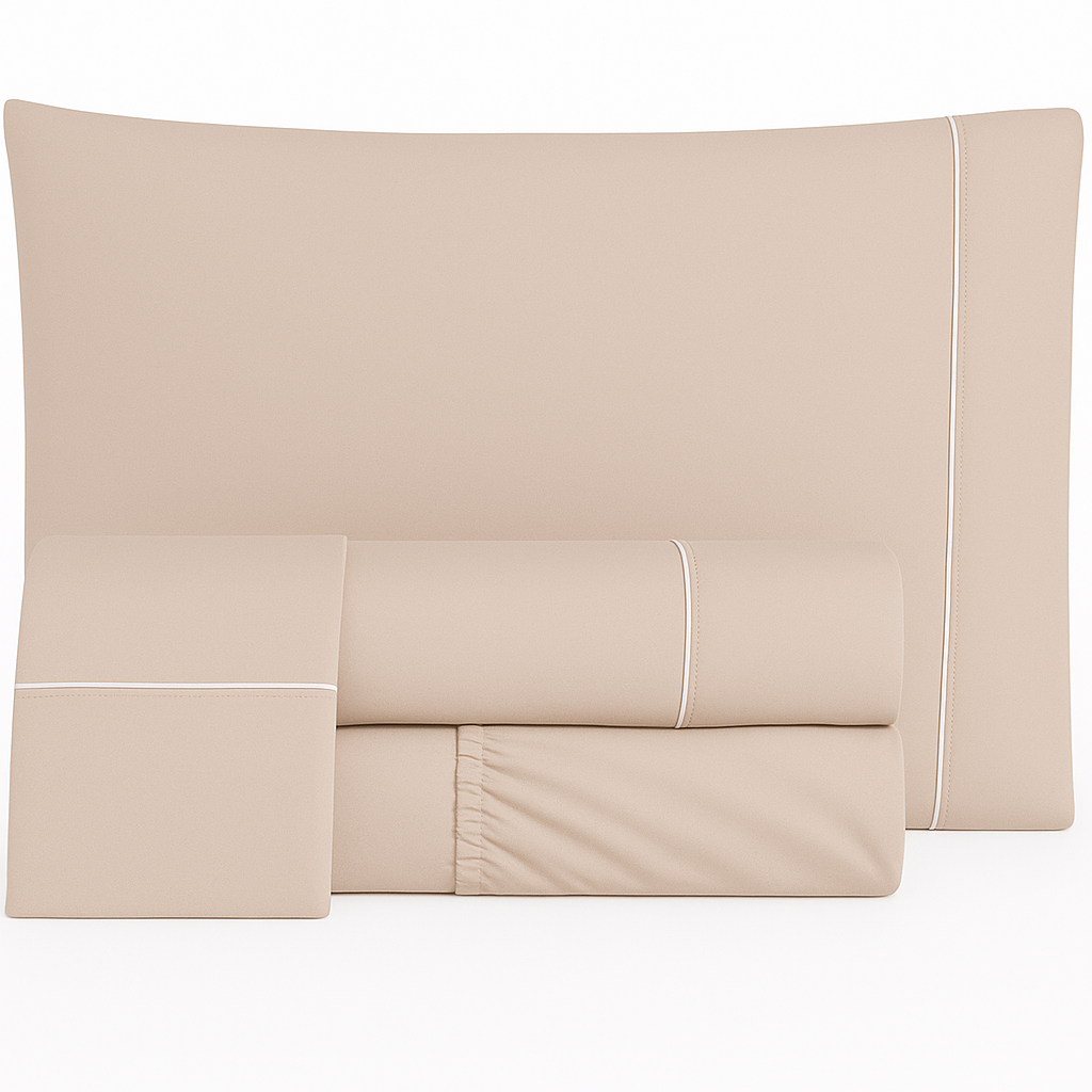 Juego de sábanas de percal de algodón, 400 hilos, color topo