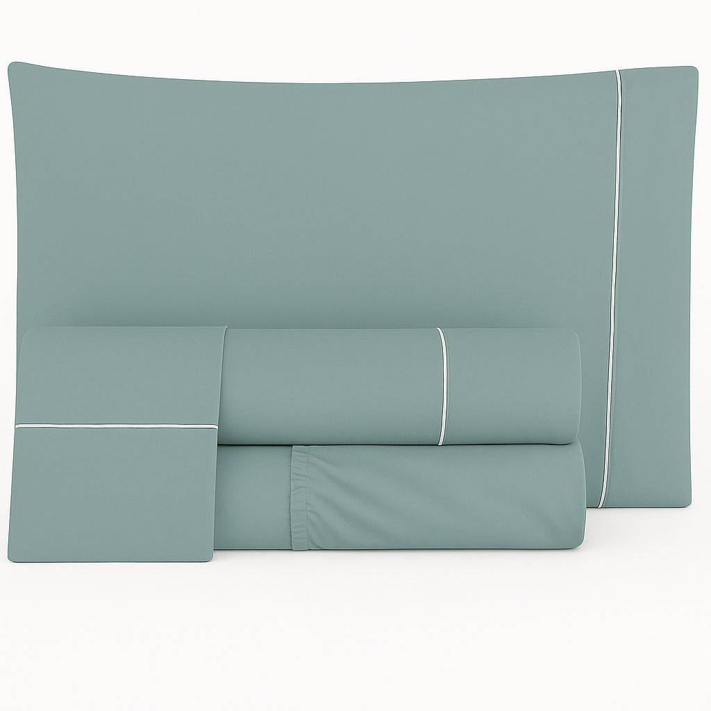 Juego de sábanas de percal de algodón, 400 hilos, verde eucalipto