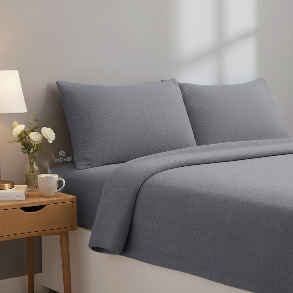 Juego de cama Coralina Plain Zigzag Gray