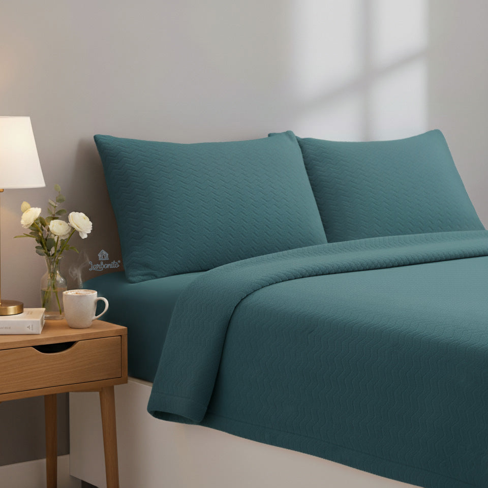 Juego de cama Coralina Plain ZigZag color petróleo