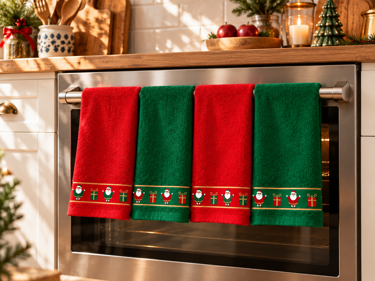 Paños de Cocina Navideños con Papá Noel