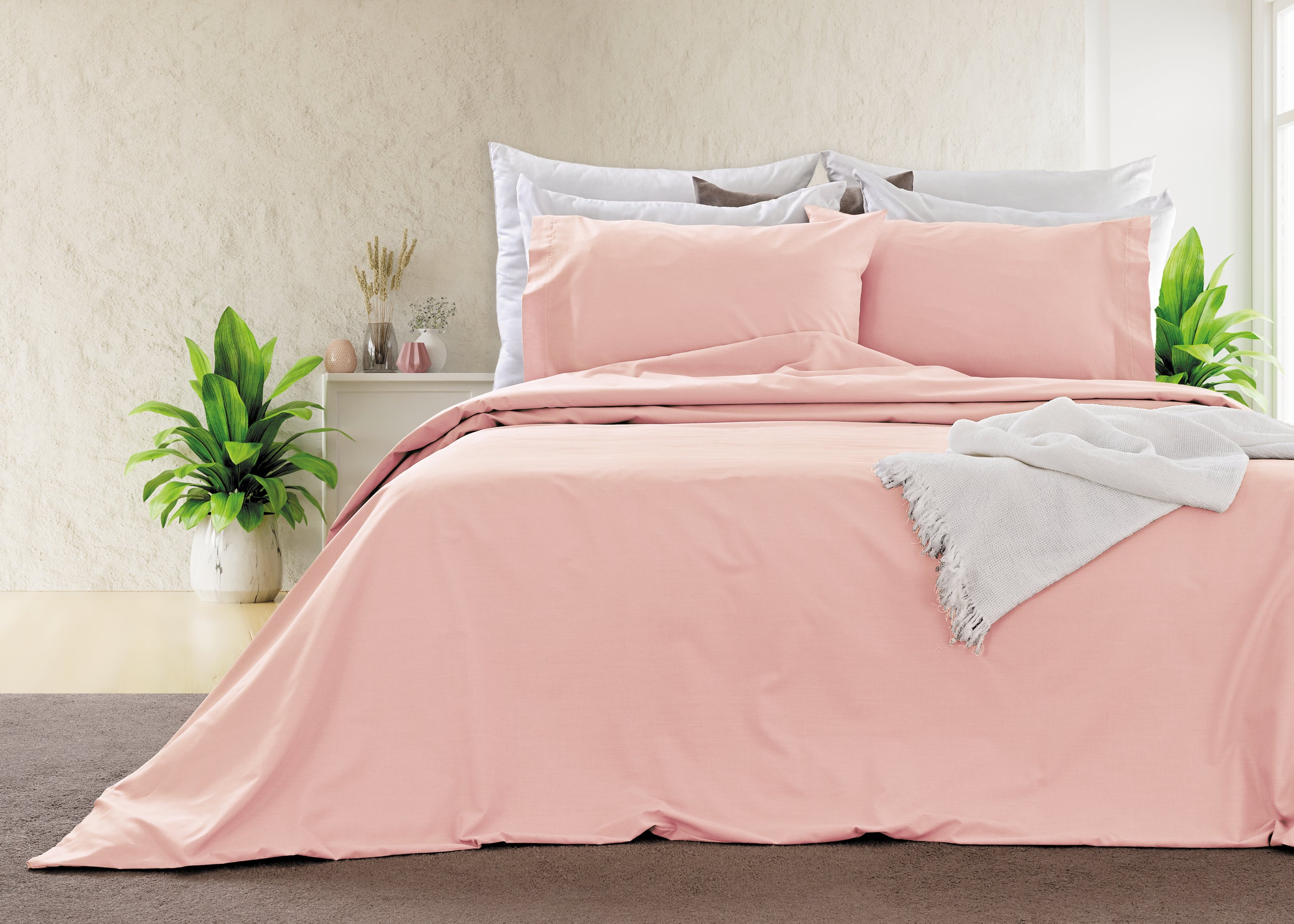 Funda nórdica clásica de color salmón para hoteles