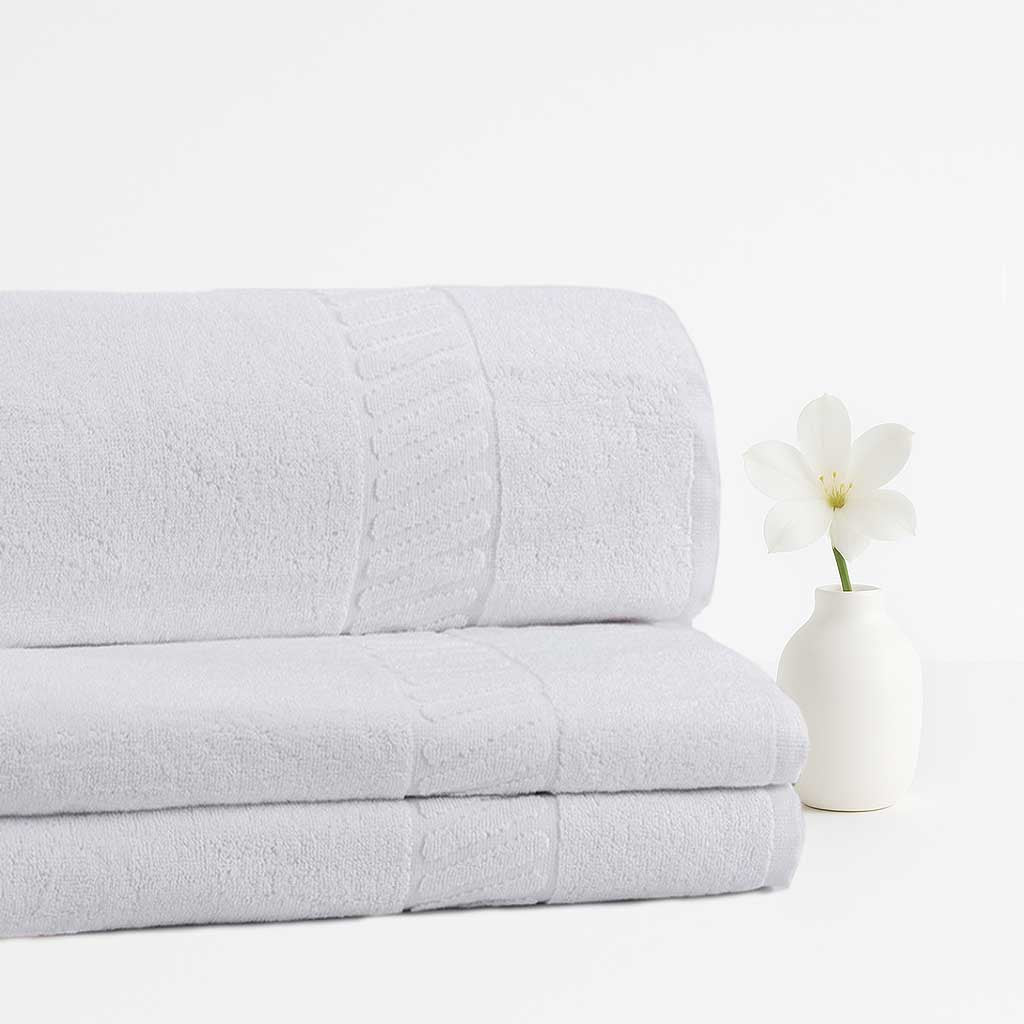 Toallas de hotel blancas con borde diagonal - Hilo de doble torsión