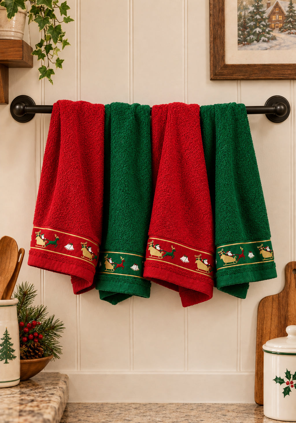 Paños de Cocina Navideños con Trineos