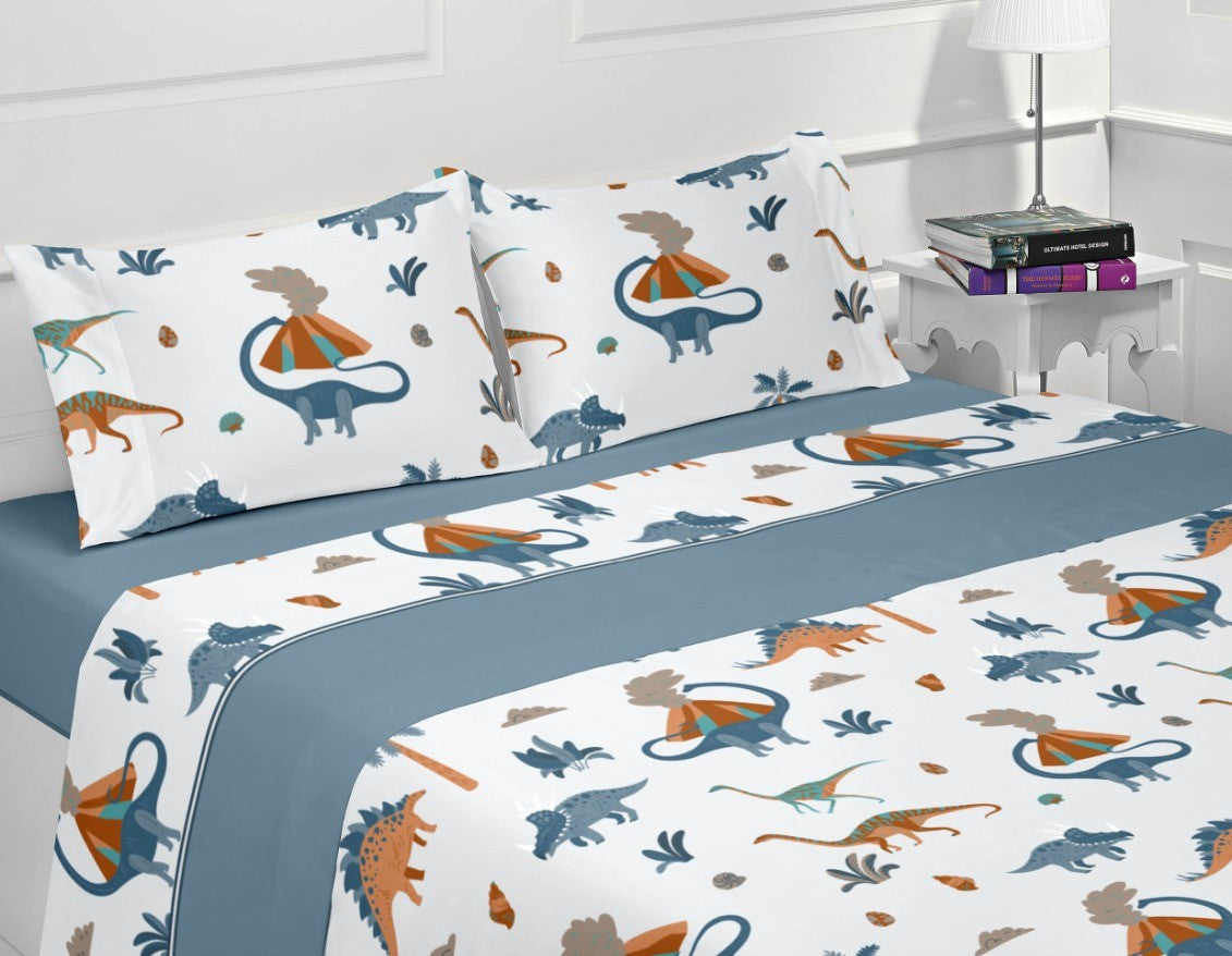 Sábanas infantiles Coralina Dinosaurio Azul