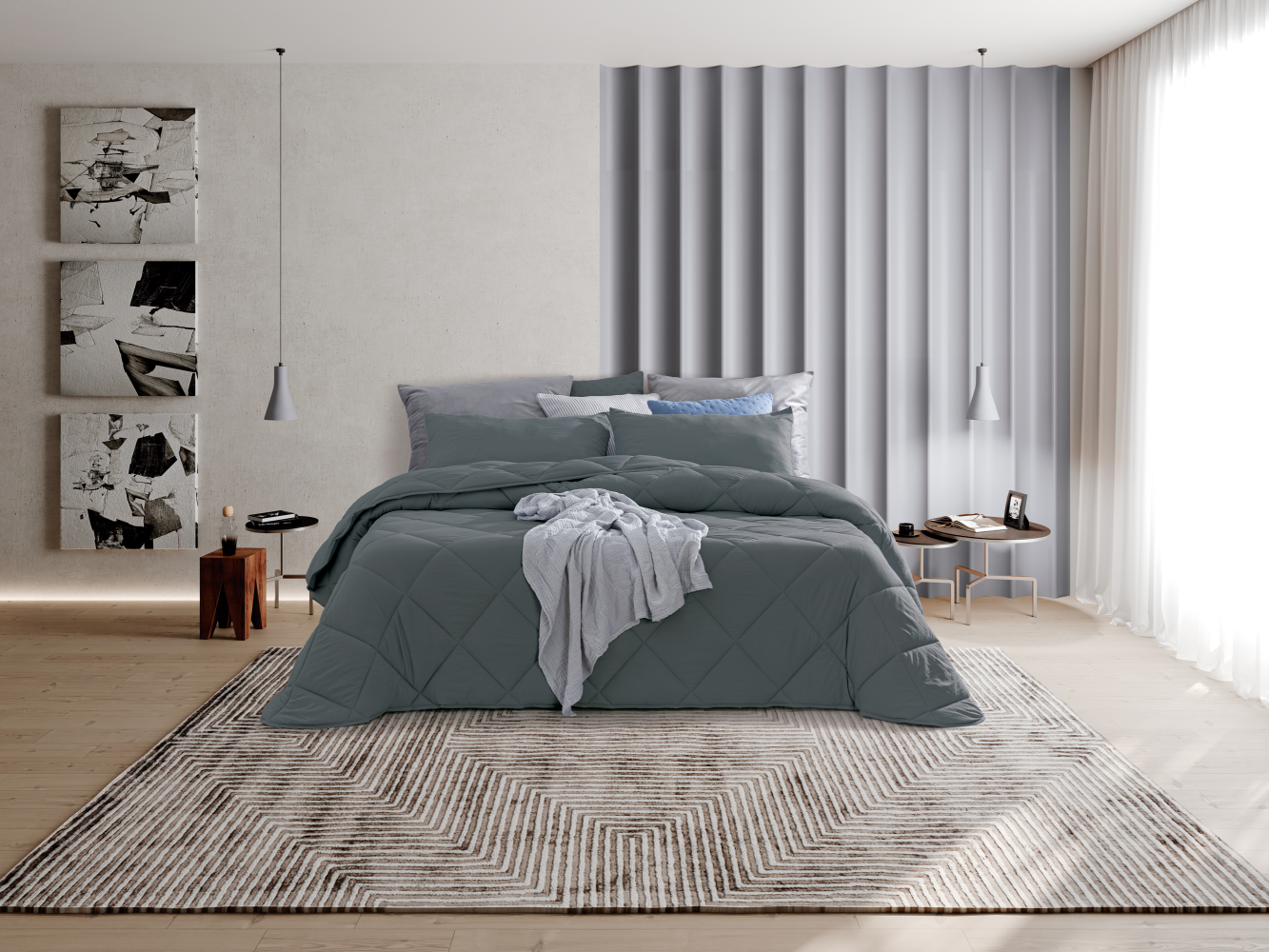 Edredom Yana de Microfibra Suave para Outono e Inverno - 230 g/m², 100% Poliéster, disponível em vários tamanhos (observar prazo para King Size) com inclusão de almofadas para edredons de casal. Fabricado em Portugal.