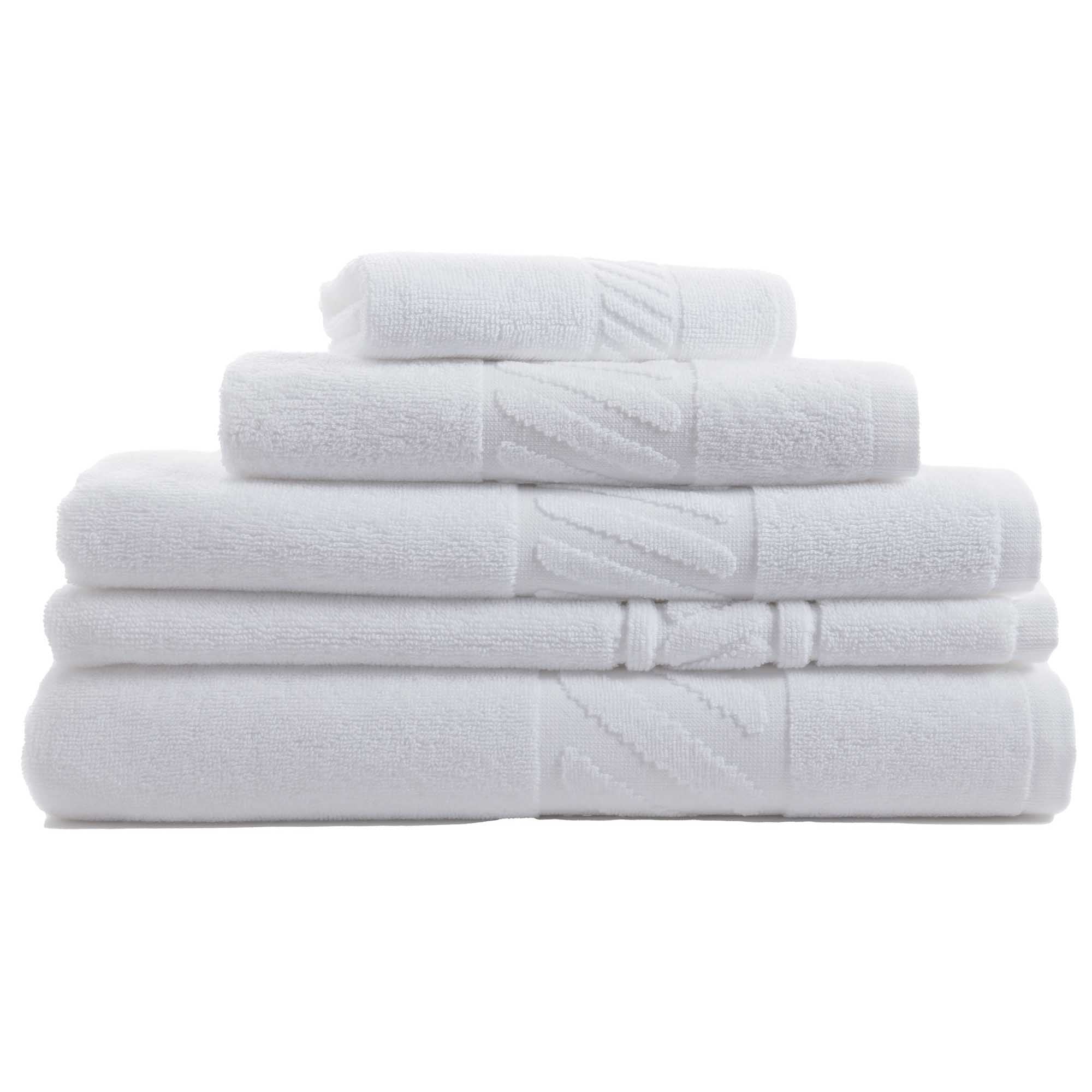 Toallas de hotel blancas con borde diagonal - Hilo de doble torsión
