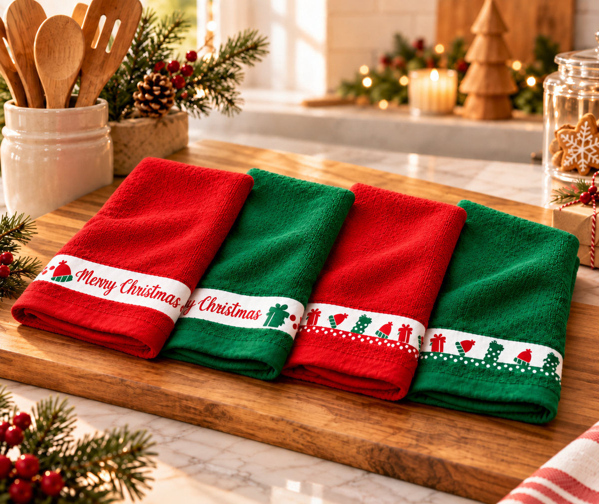 Paños de Cocina Navideños con Gorros Navideños