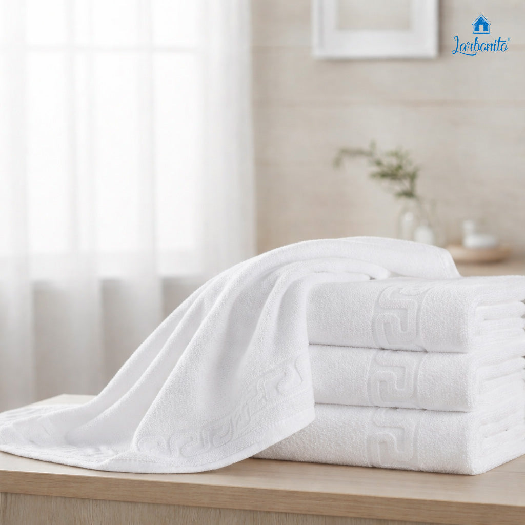 Toallas blancas de lujo con borde griego, 100 % algodón, 450 g/m²