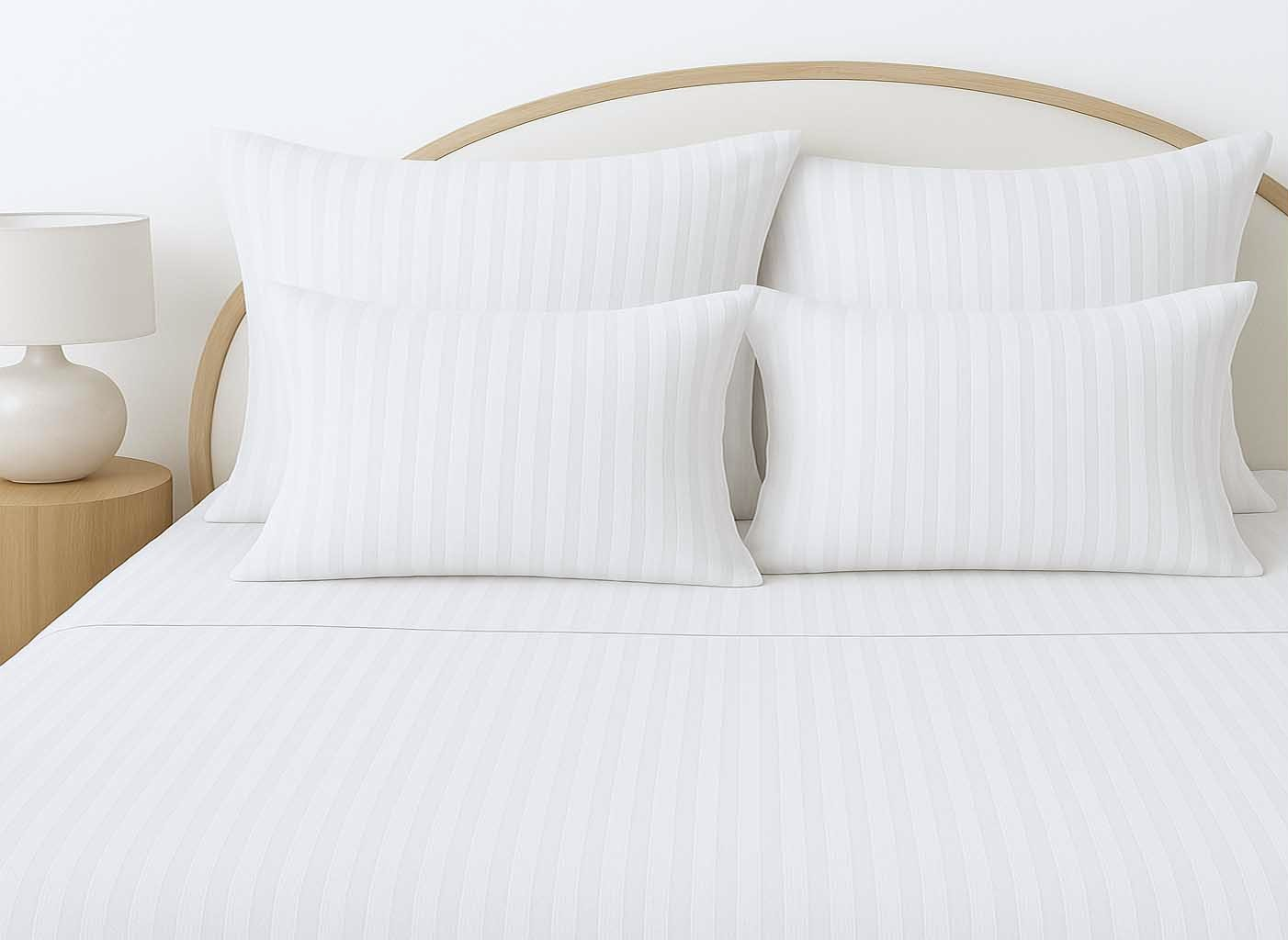 Juego de sábanas de satén de algodón a rayas blancas, 300 hilos