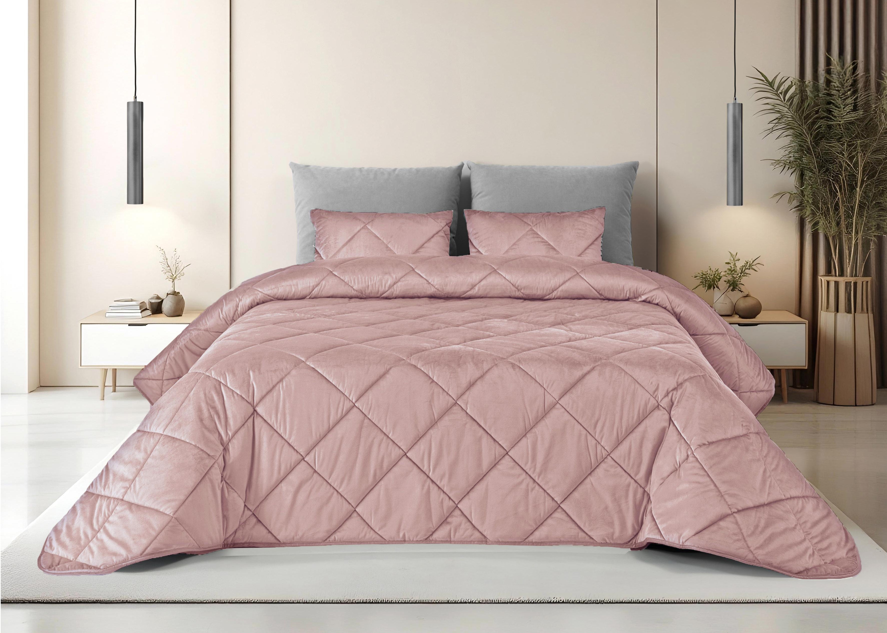 Edredón de terciopelo rosa cristal