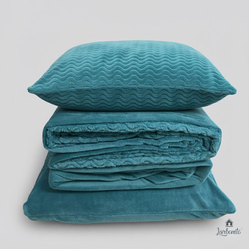 Juego de cama Coralina Plain ZigZag color petróleo