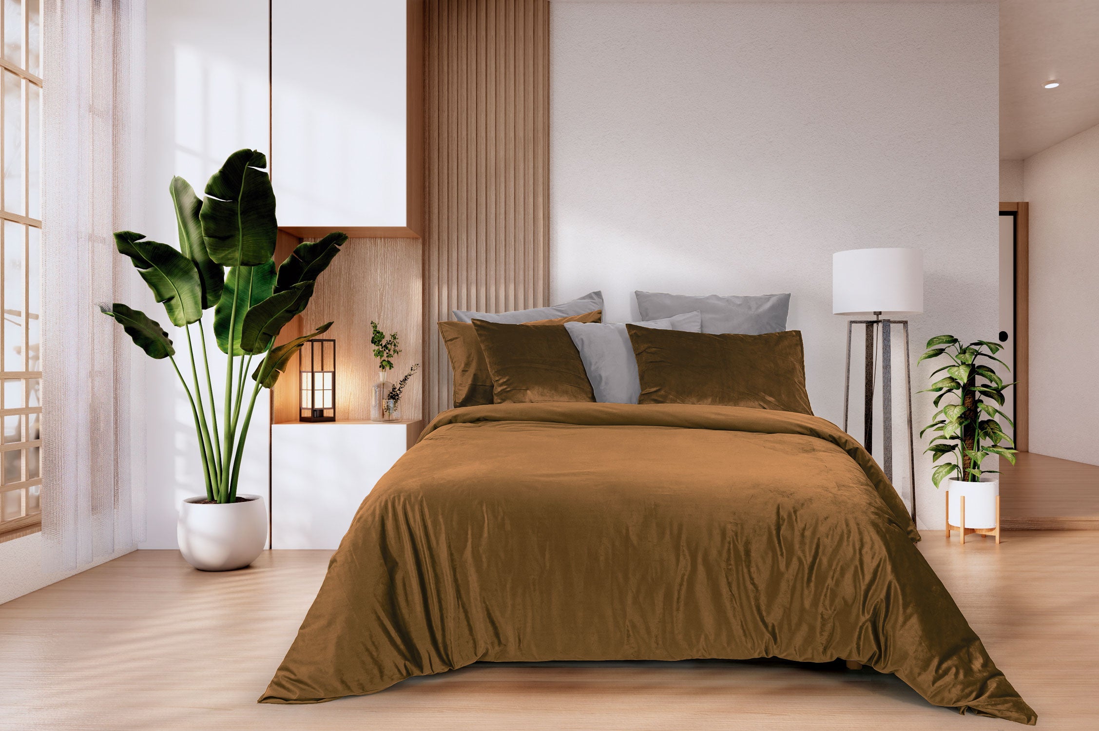 Funda nórdica + funda de almohada de terciopelo Camel Moscatel