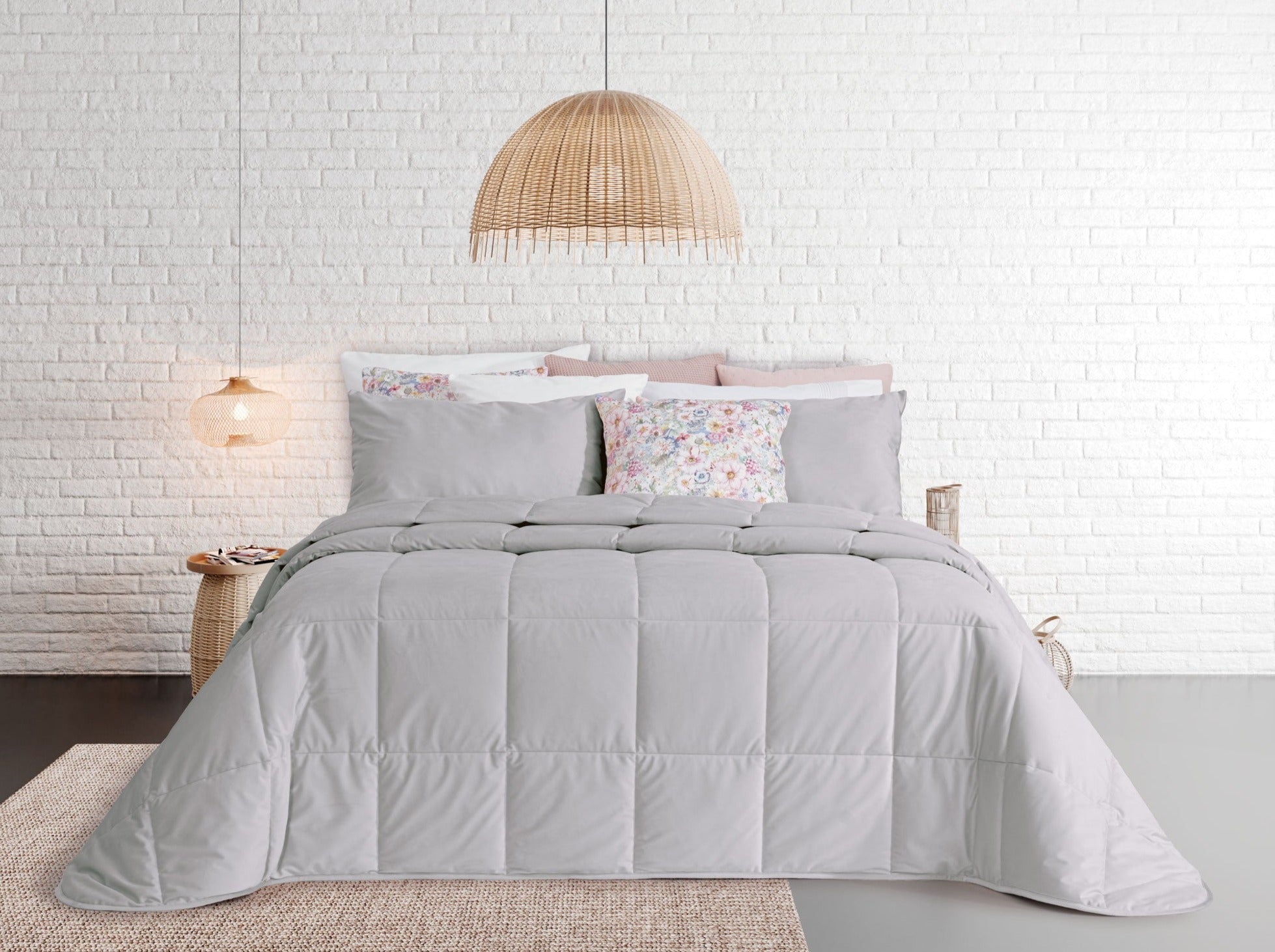 Colcha de Veludo Noa Cinza Claro