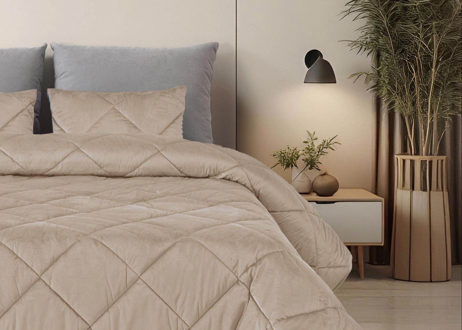 Edredón de terciopelo beige cristal 