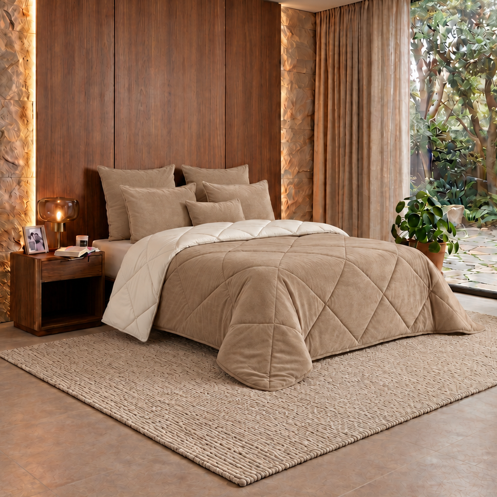 Edredón de Terciopelo Velux Beige