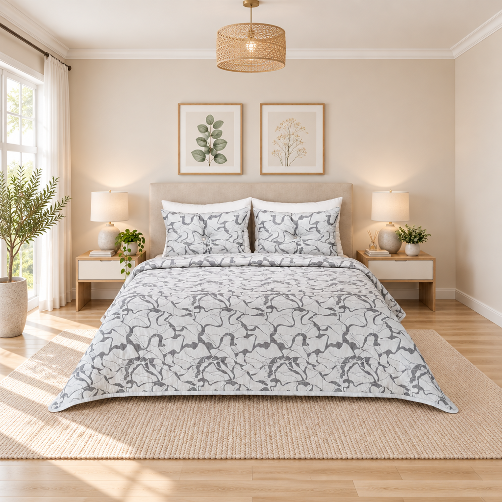 Edredón Jacquard Calacatta Gris Claro
