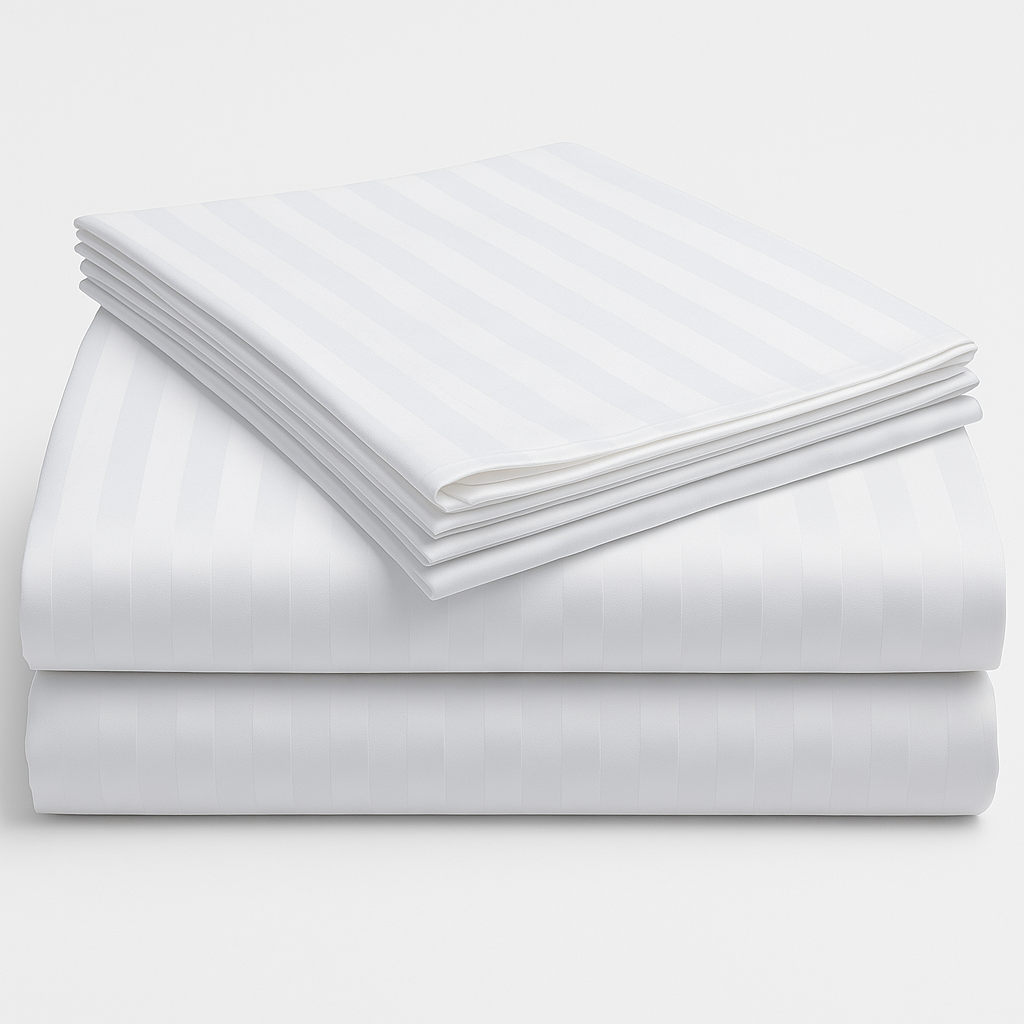 Juego de sábanas de satén de algodón a rayas blancas, 300 hilos 