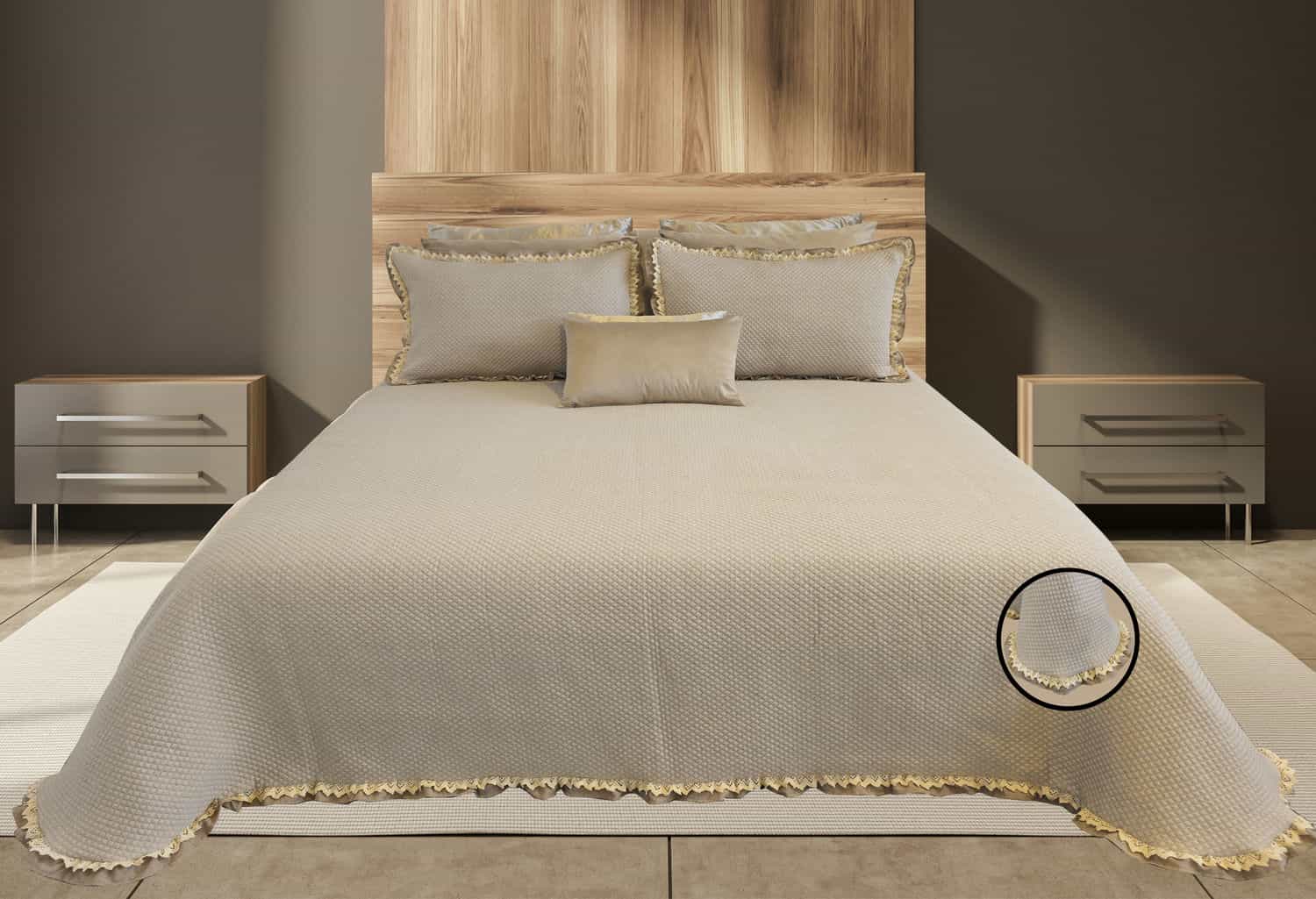 Colcha de verano con volante, color beige Roma