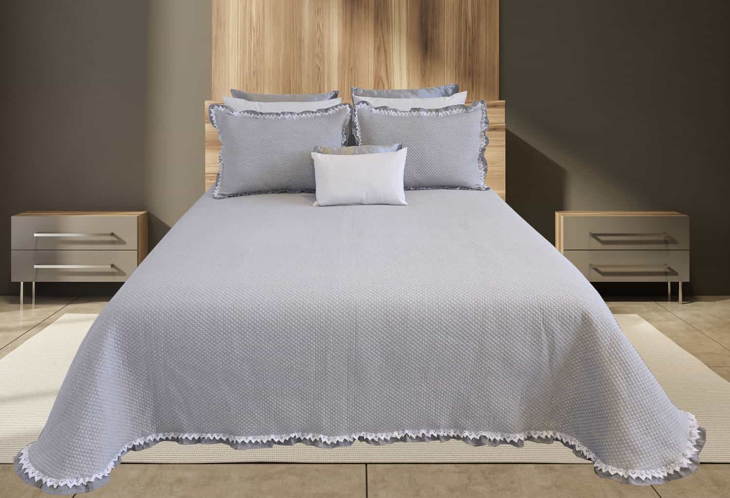 Colcha de verano con volante Roma gris 
