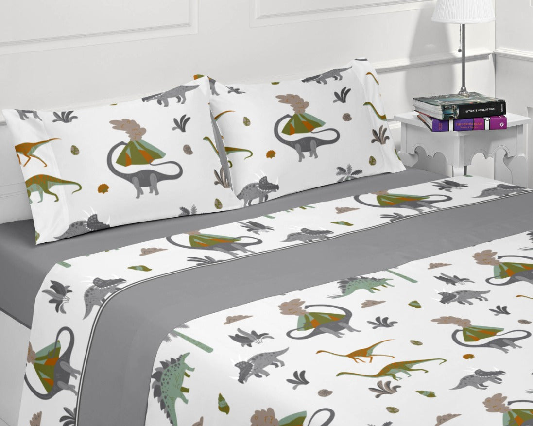 Sábanas infantiles de dinosaurio Coralina gris