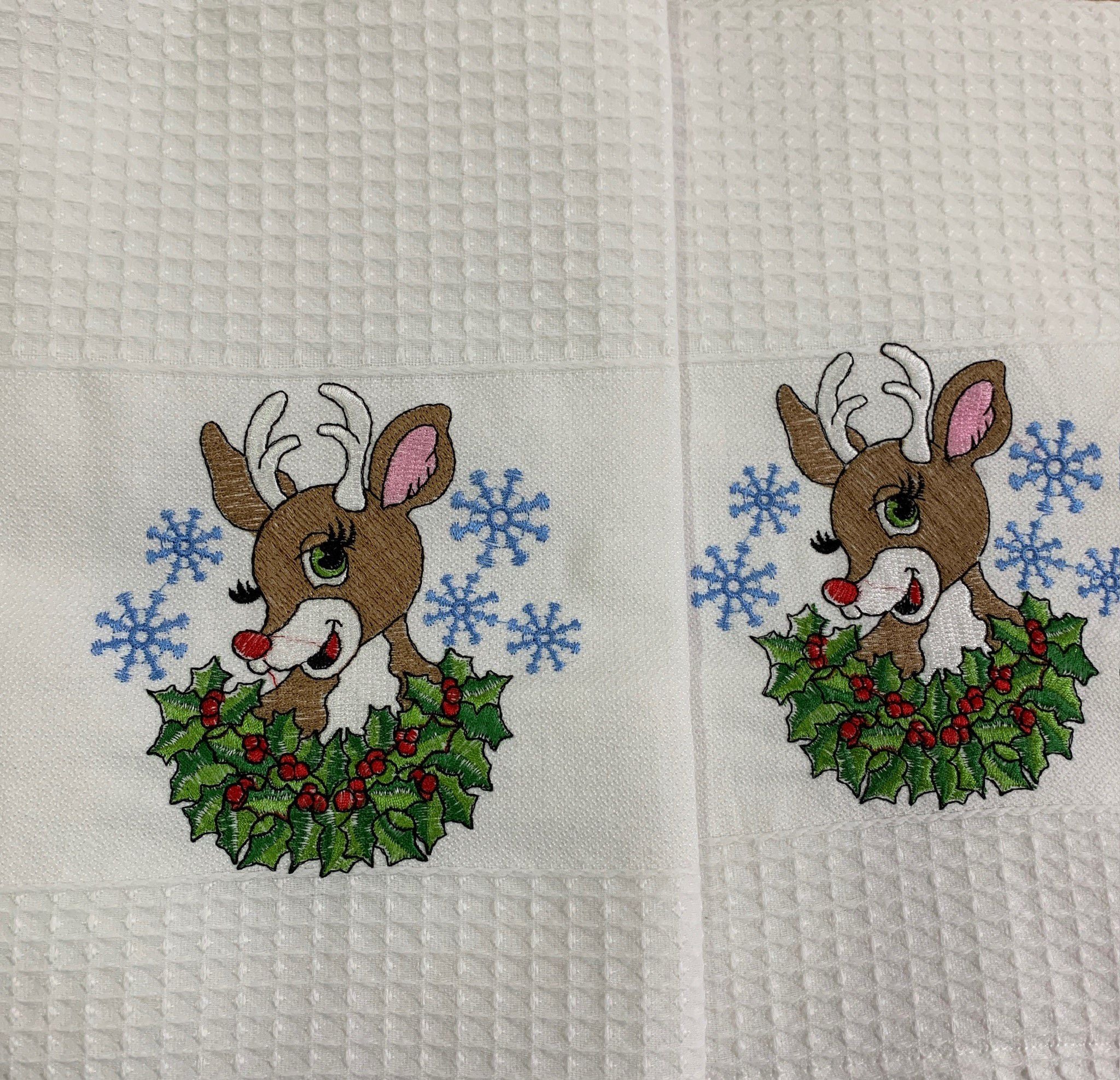 Pañuelos navideños bordados con panal y reno turco