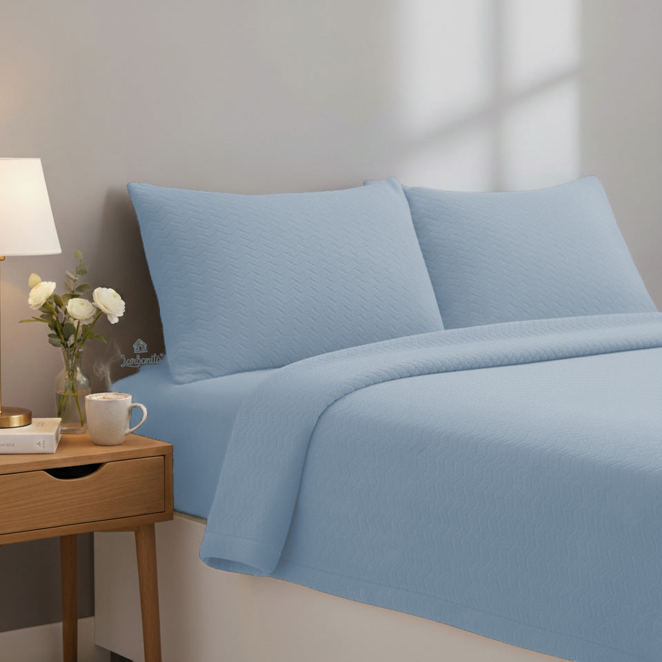 Juego de cama Coralina Plain Zigzag Azul 