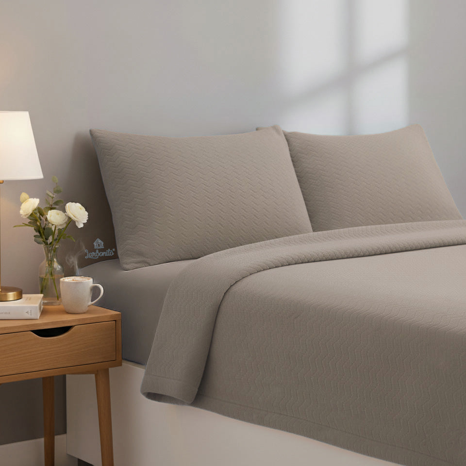 Juego de Sábanas Coralina Plain ZigZag Topo 