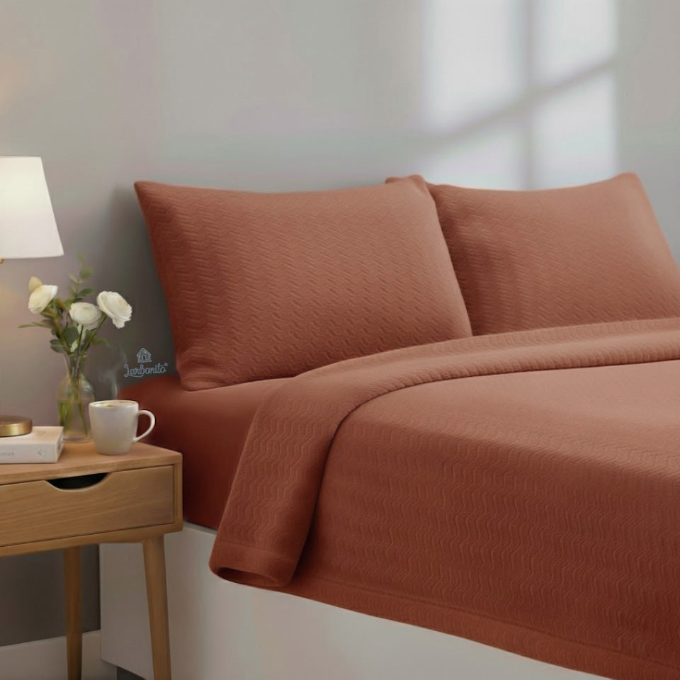 Juego de cama Coralina Plain ZigZag Terracotta