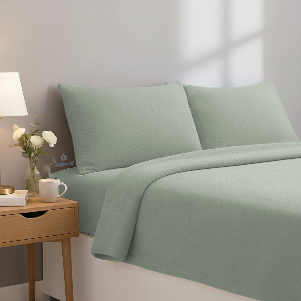 Juego de cama Coralina Plain Zigzag Green