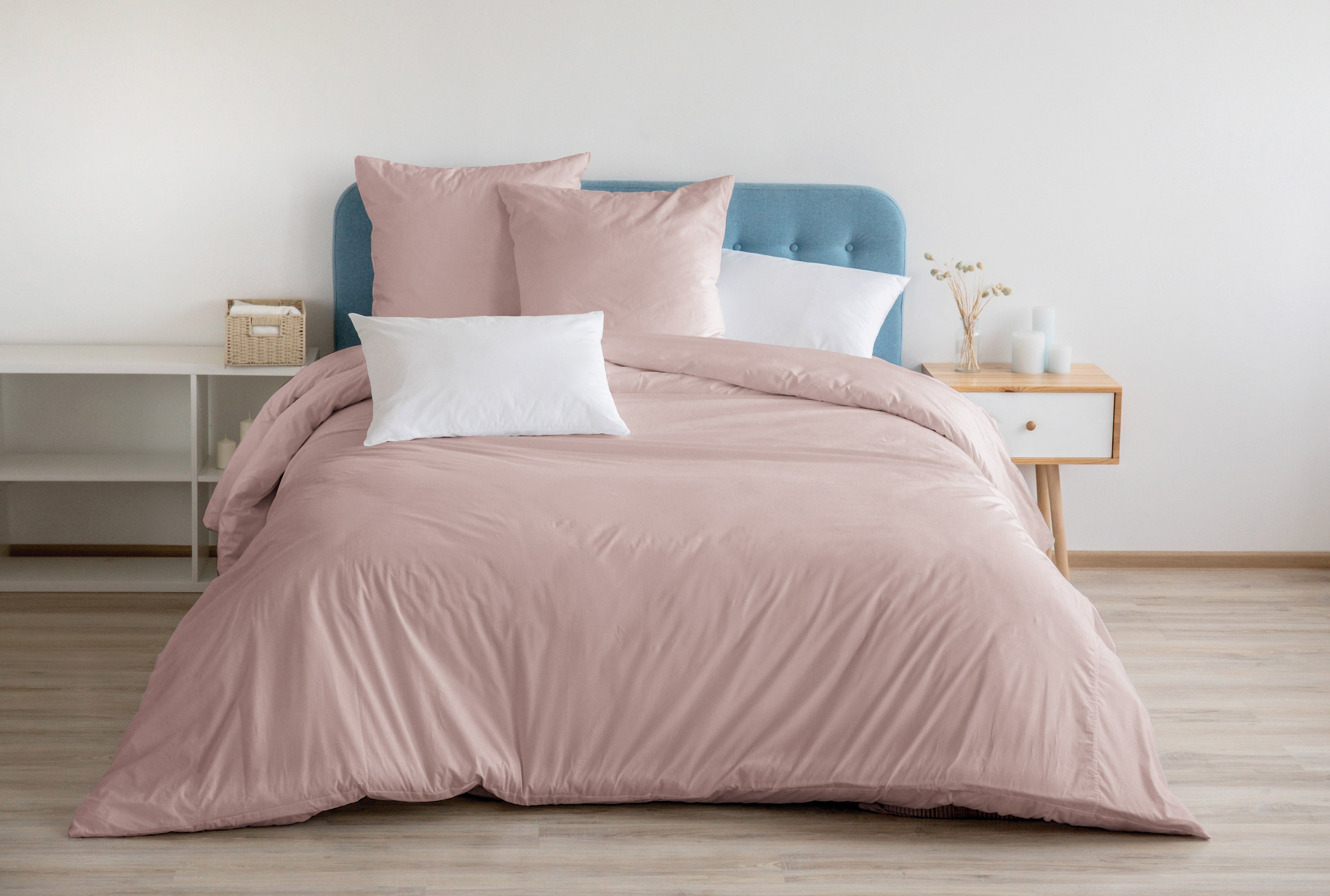 Funda nórdica y fundas de almohada en color rosa empolvado