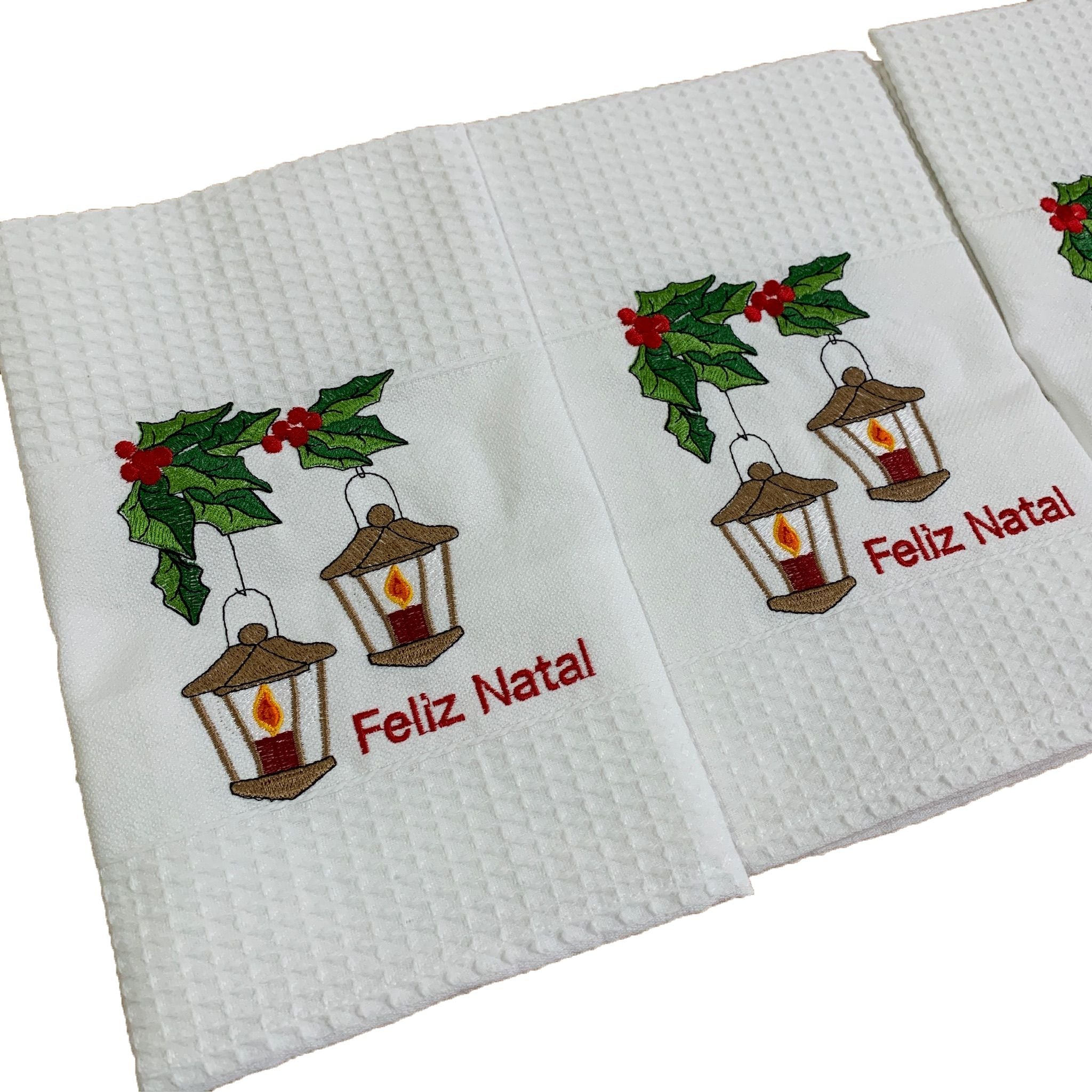 Panos Bordados de Favo e Turco de Natal Candeeiro
