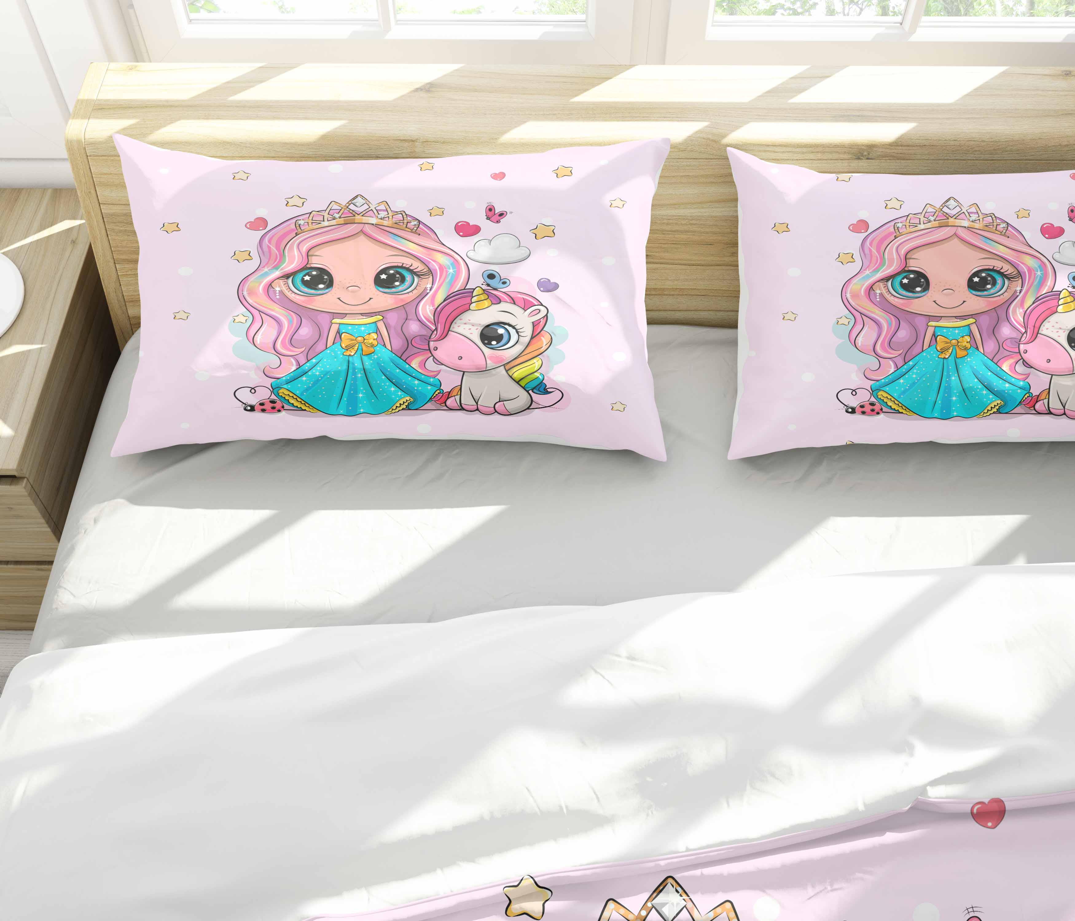 Edredón infantil de unicornio y princesa
