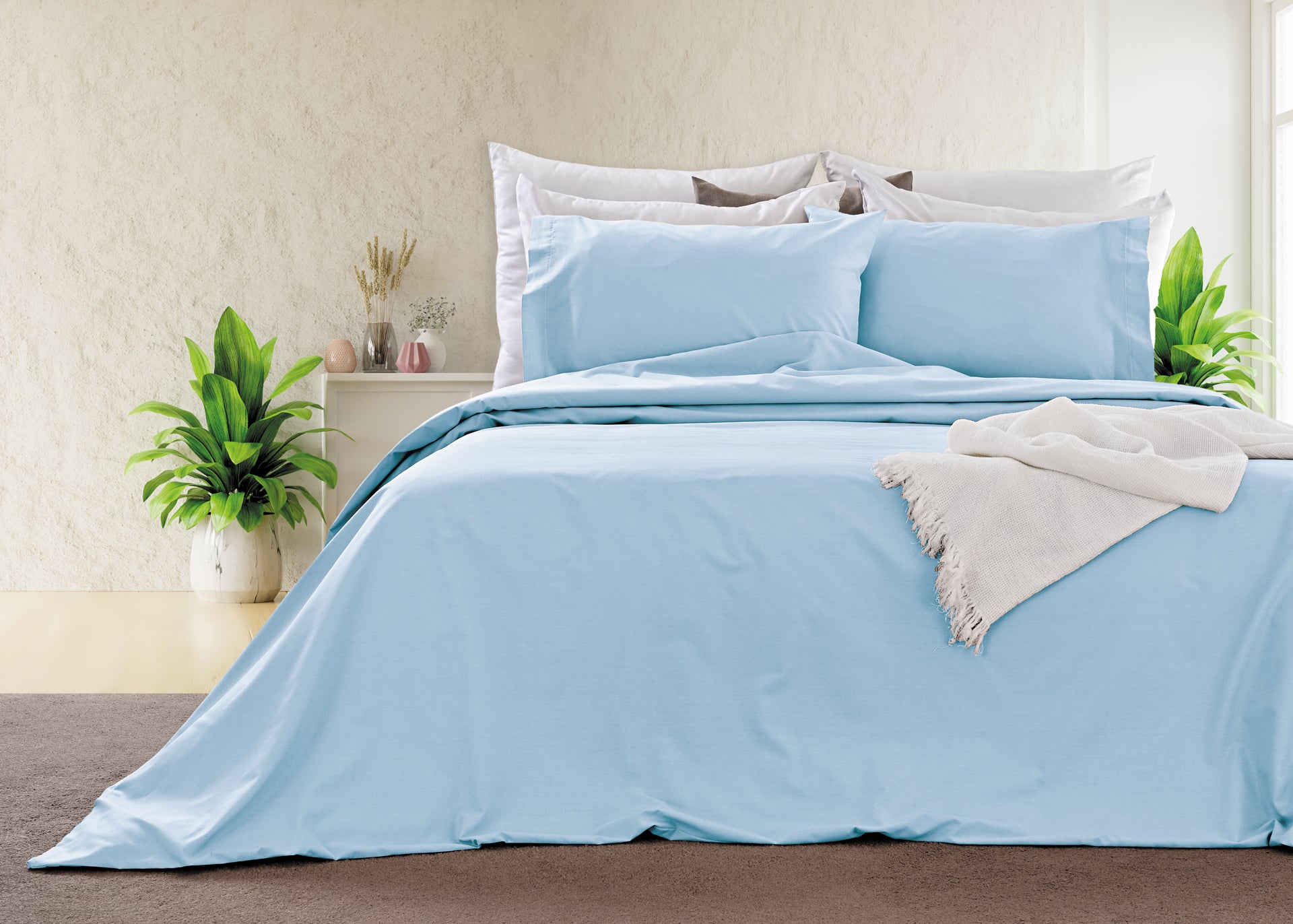 Funda nórdica clásica de hotel azul