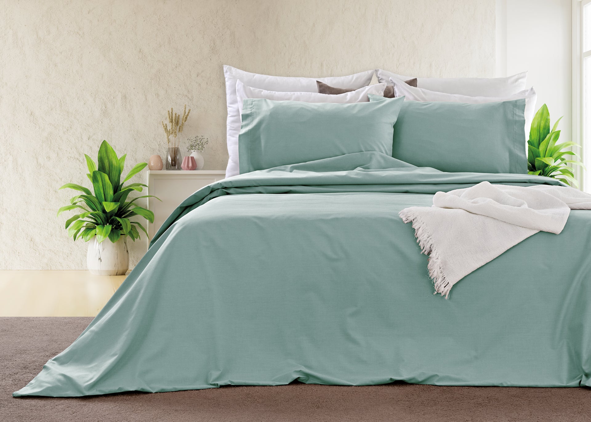 Funda nórdica clásica de hotel verde oliva 