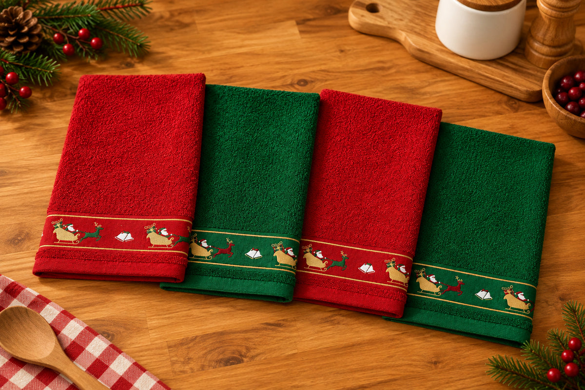 Paños de Cocina Navideños con Trineos