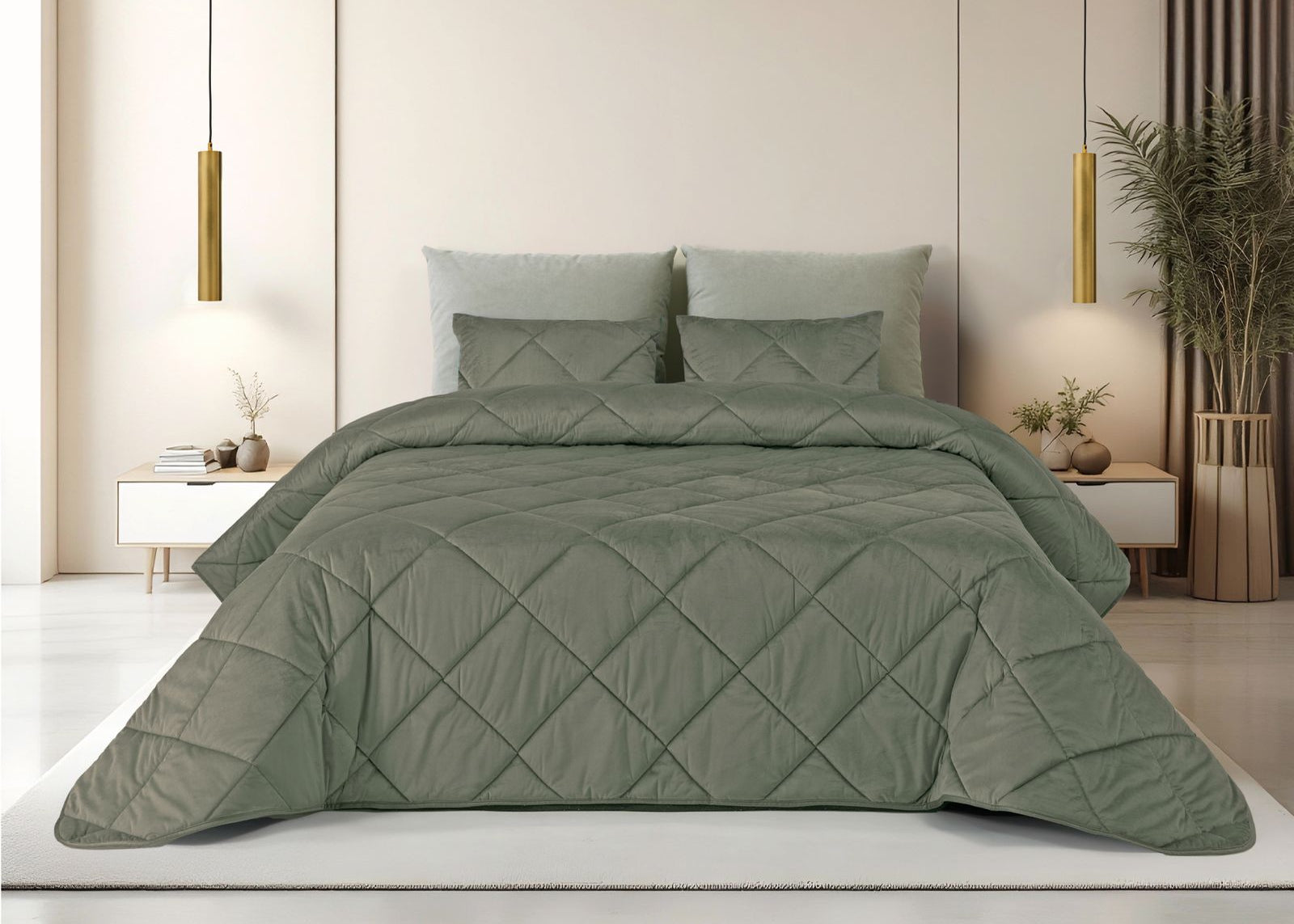 Edredón de Terciopelo Verde Oliva