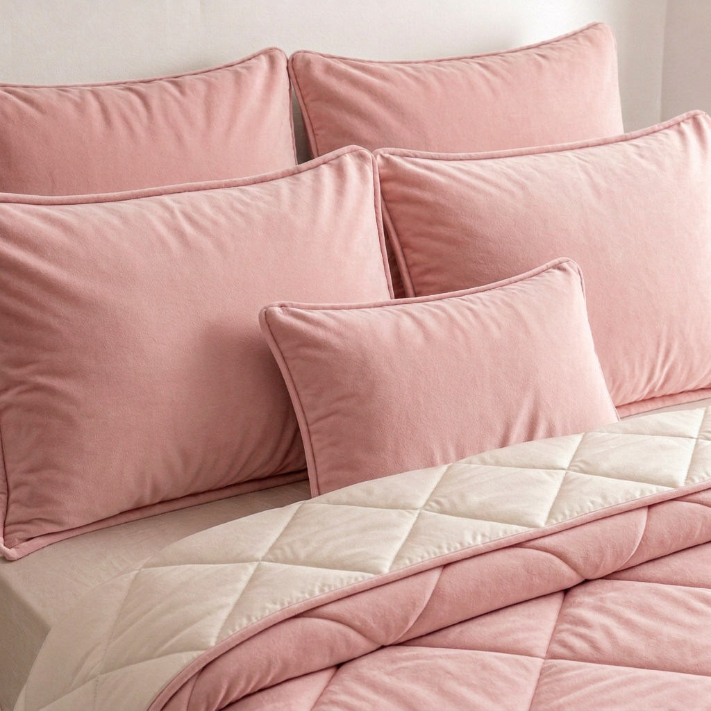 Almofadas em rosa claro e reverso perolado