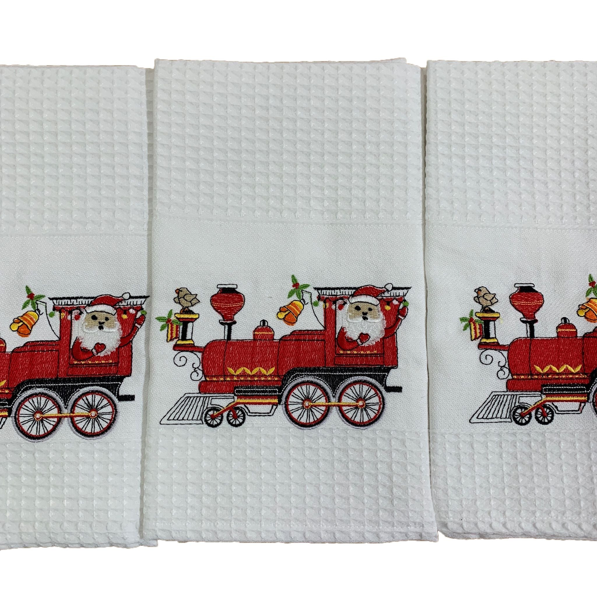 Pañuelos navideños bordados con diseño turco y de panal, Tren de Papá Noel