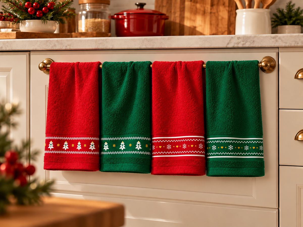 Paños de Cocina Navideños con Pinos 