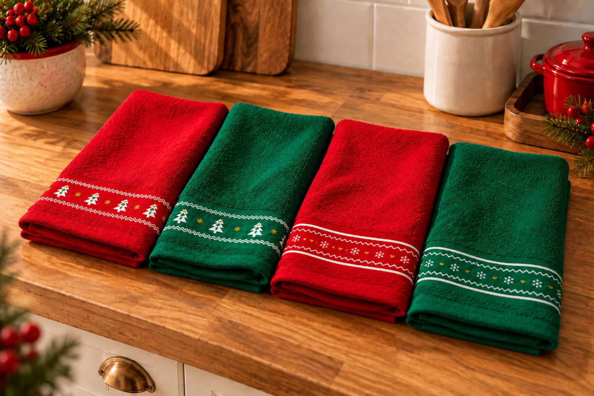 Paños de Cocina Navideños con Pinos 