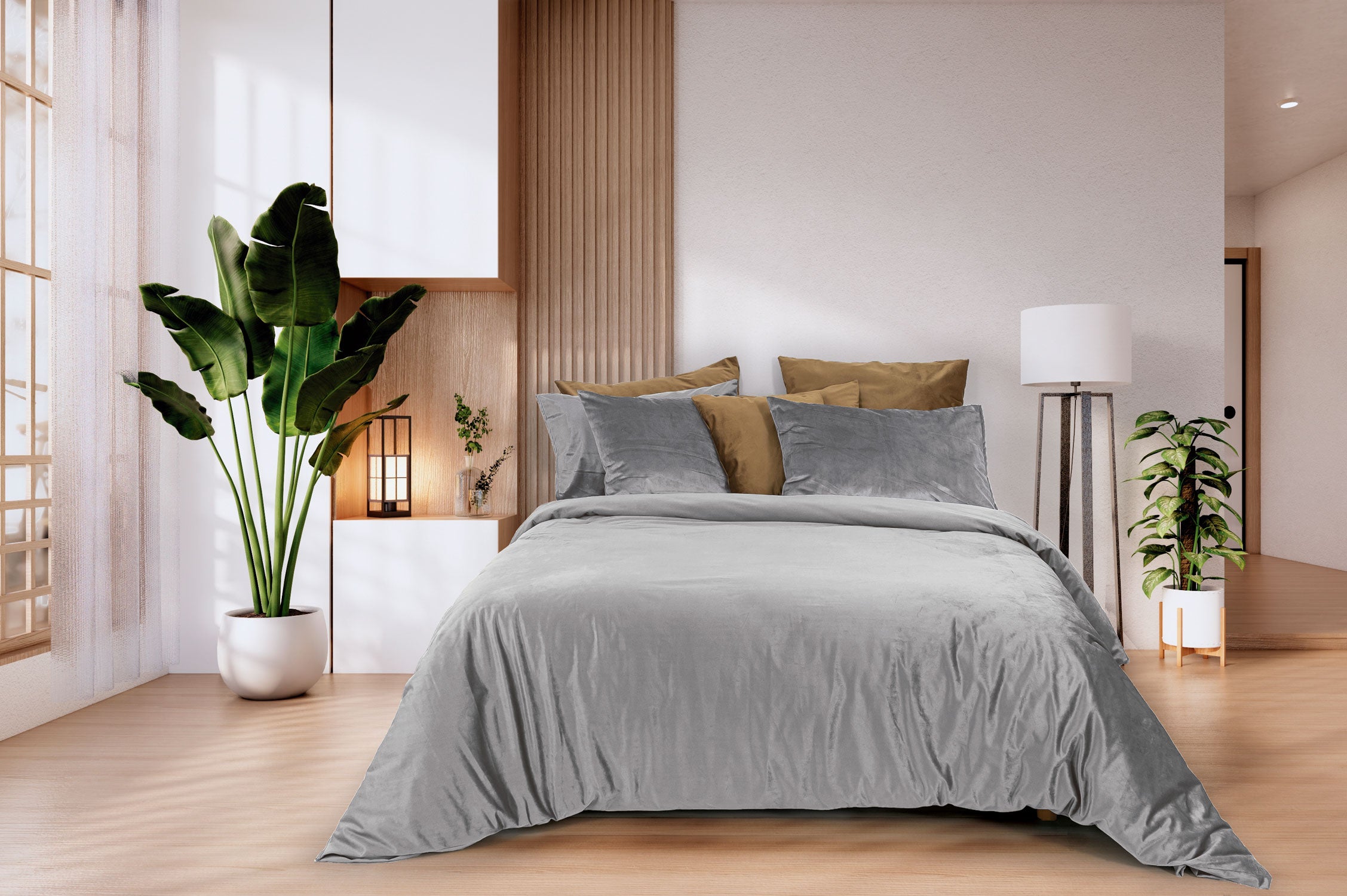 Funda nórdica + funda de almohada de terciopelo gris moscatel